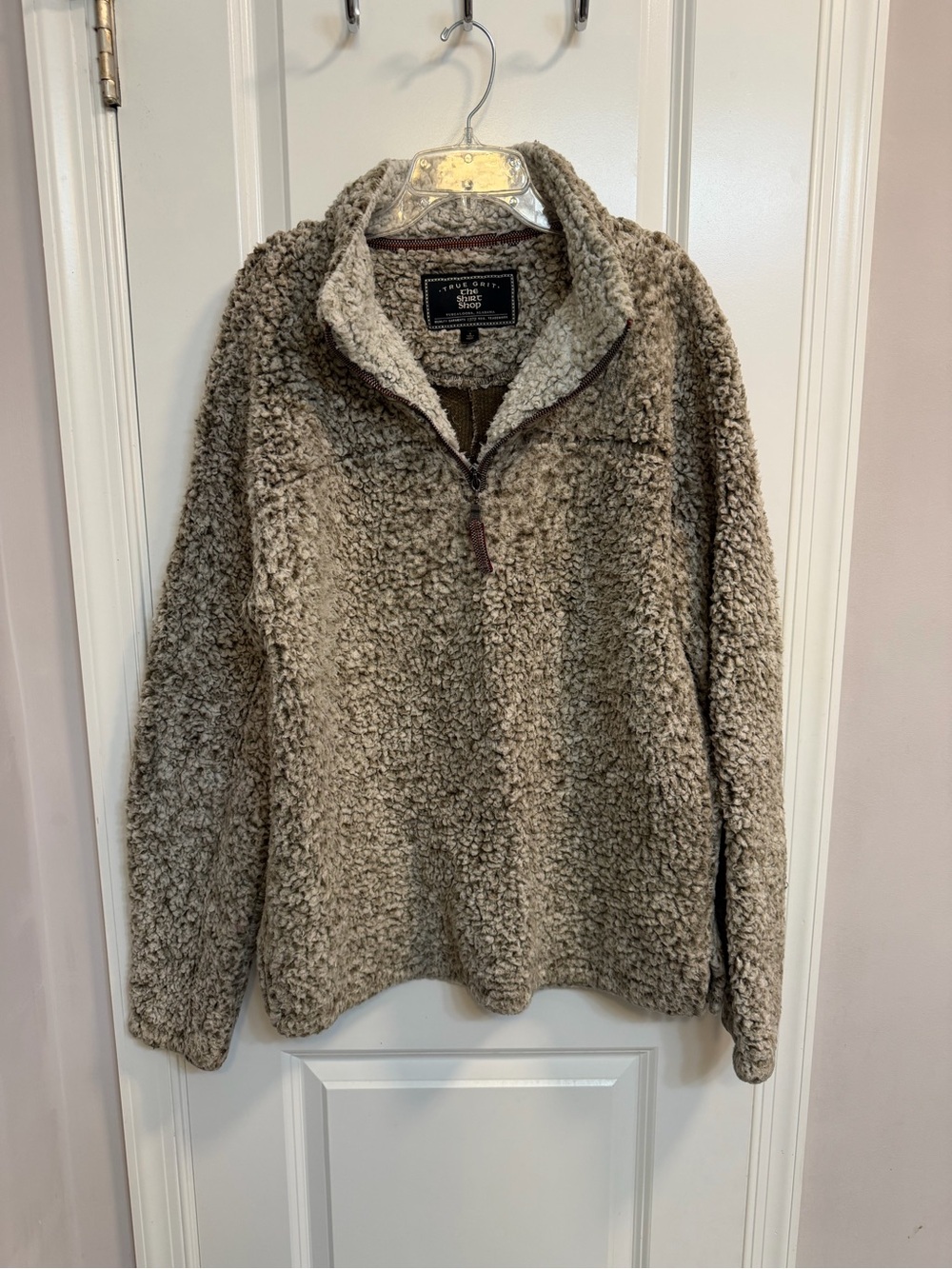 True Grit Taupe Sherpa Zip-Up Pullover